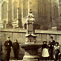 Display images to see an early picture of the Jeffcock Memorial fountain (complete with spire)